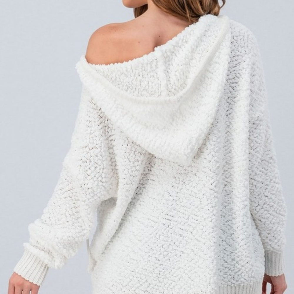 Nubby Knit White Hoodie Sweater NWT - Picture 6 of 7